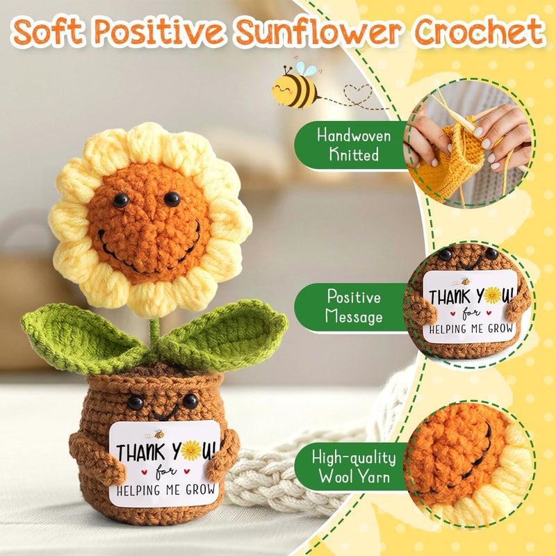 Veryhomy Valentines Sunflower for Women Teacher - Thank You Appreciation Gifts - Emotional Support Crochet with Positive Card for Coworker Boss Lady Thanksgiving Retirement - Thank You for Helping Me Grow - Image 3